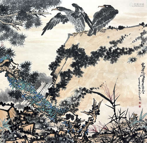 Chinese Landscape Painting Paper Scroll, Pan Tianshou Mark
