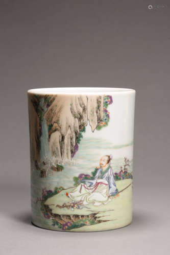 Famille Rose Landscape&Figure Brush Pot