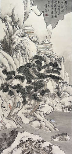 Chinese Crane Painting Paper Scroll, Gap Qipei Mark