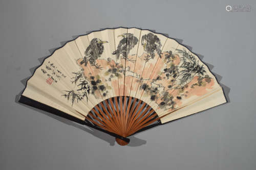 Chinese Eagle Painting on Fan, Pan Tianshou Mark