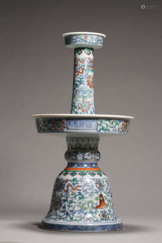 Doucai Glaze Eight Emblems Candlestick