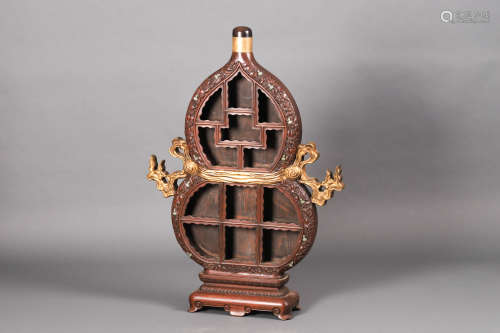 Gilt-Lacquered Rosewood Double-Gourd Curio Chest