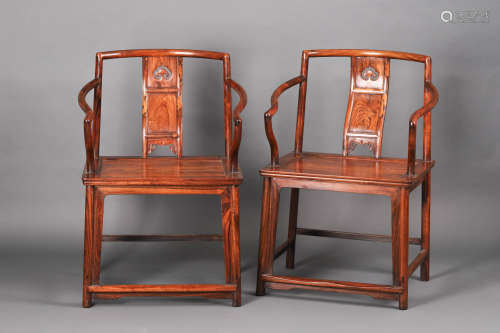 Pair of Chinese Huanghuali Armchairs