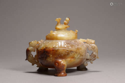 Carved Jade Beast-Eared Tripod Censer