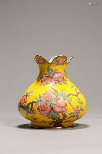 Bronze Enamel Yellow-Ground Pomegranate Vase
