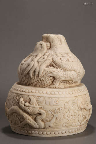 Carved Marble Stone Dragon-Form Garden Stool