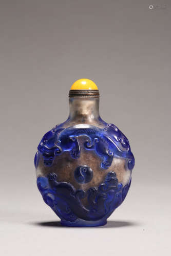 Blue Overlay Glassware Twin-Dragon Snuff Bottle