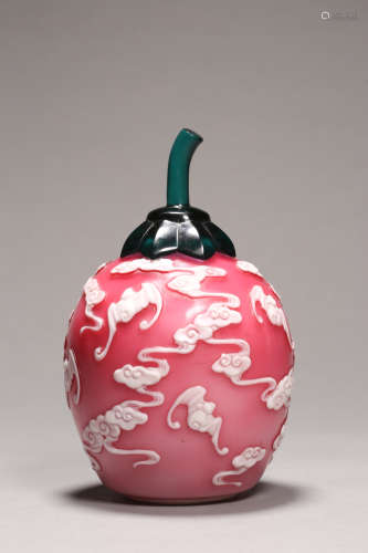 White Overlay Pink Glassware Cloud&Bat Melon-Shape Jar