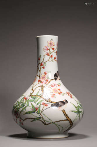 Famille Rose Magpie&Prunus Bottle Vase