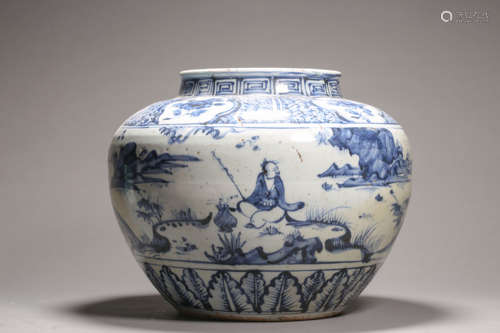 Blue and White Figure Jar