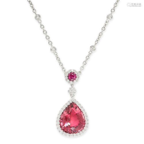 A PINK TOURMALINE AND DIAMOND NECKLACE the pendant set with ...