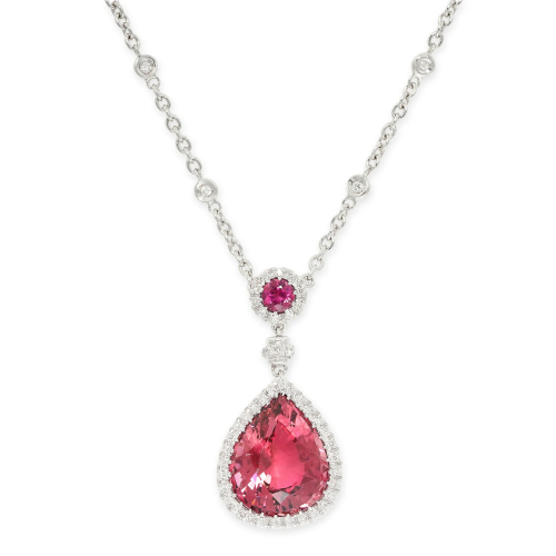 A PINK TOURMALINE AND DIAMOND NECKLACE the pendant set with ...