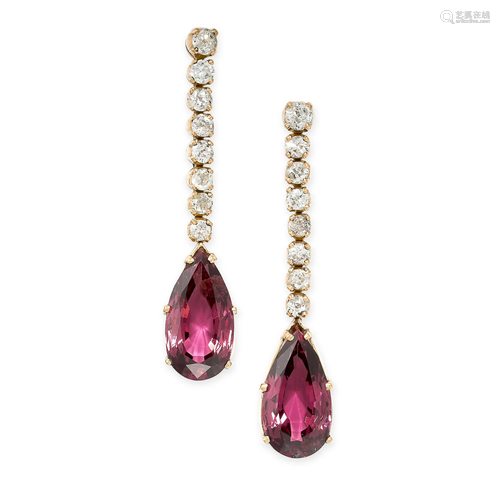 A PAIR OF PINK SPINEL AND DIAMOND EARRINGS each set with a r...