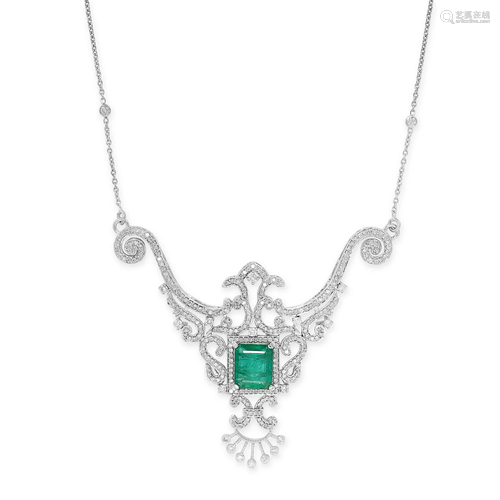 AN EMERALD AND DIAMOND NECKLACE set with a central emerald c...