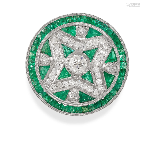 A DIAMOND AND EMERALD DRESS RING the circular face set with ...