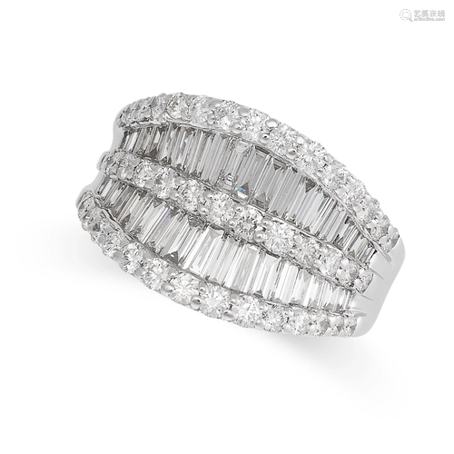 A DIAMOND DRESS RING in 18ct white gold, set with two rows o...