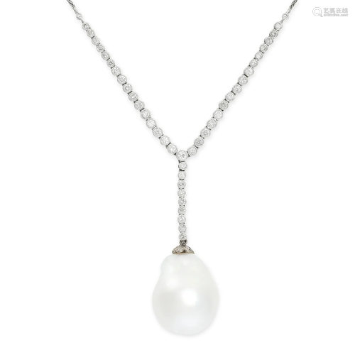 A PEARL AND DIAMOND DROP NECKLACE in 18ct gold, comprising b...