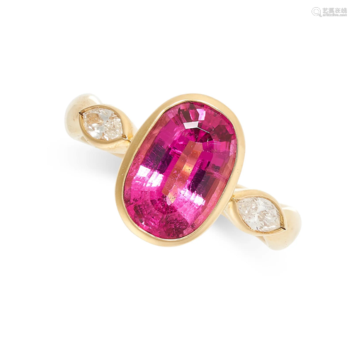 A PINK TOURMALINE AND DIAMOND RING in 18ct yellow gold, set ...