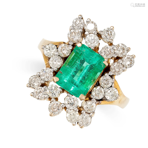 AN EMERALD AND DIAMOND DRESS RING in 18ct yellow gold, emera...