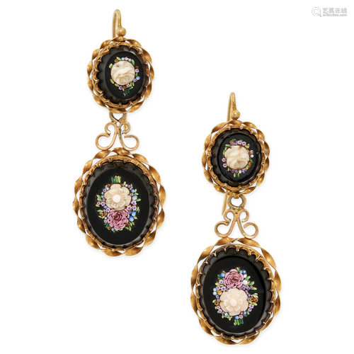 A PAIR OF ANTIQUE MICROMOSAIC DROP EARRINGS each comprising ...