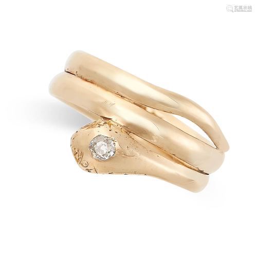 A VINTAGE DIAMOND SNAKE RING in 18ct yellow gold, designed a...