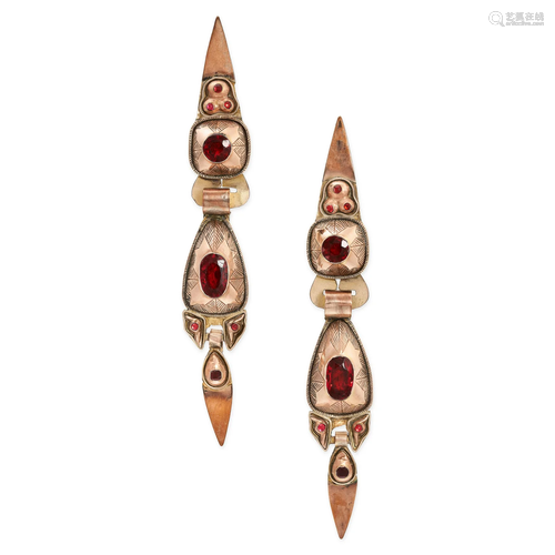 A PAIR OF ANTIQUE CATALAN ALMANDINE GARNET EARRINGS in yello...