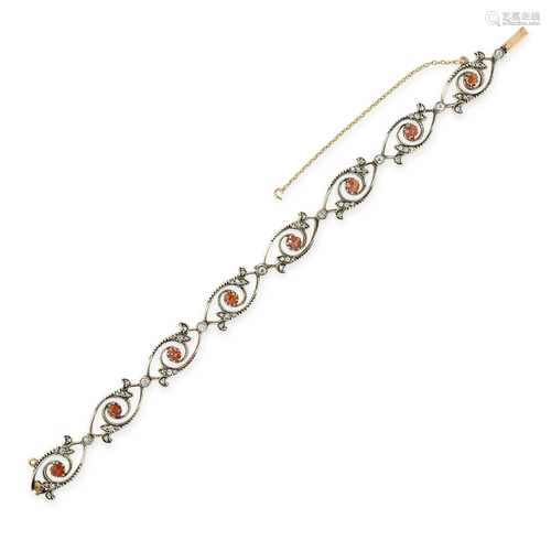 AN ANTIQUE DIAMOND AND BROWN ZIRCON BRACELET in 18ct yellow ...