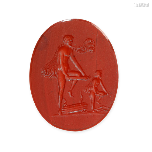 AN ANTIQUE GLASS INTAGLIO depicting a Classical scene of a m...