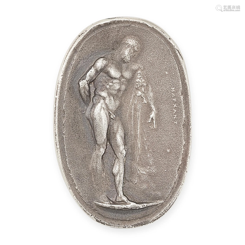 NO RESERVE - A SILVER CAMEO depicting Hercules standing with...