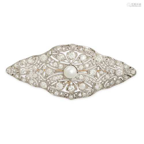 AN ANTIQUE BELLE EPOQUE DIAMOND AND PEARL BROOCH set with a ...