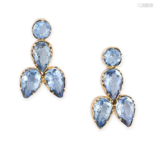 A PAIR OF BLUE PASTE GEMSTONE EARRINGS in foliate design, se...