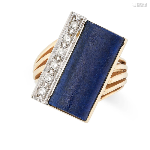 A VINTAGE LAPIS LAZULI AND DIAMOND COCKTAIL RING in yellow g...