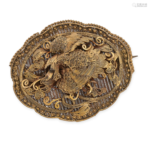 NO RESERVE - AN ANTIQUE BIRD BROOCH comprising an oval panel...