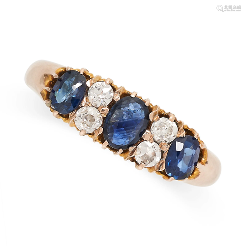 A VINTAGE SAPPHIRE AND DIAMOND RING set with three oval cut ...