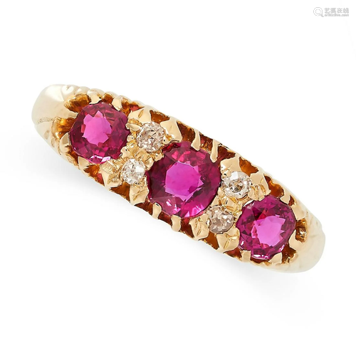 A VINTAGE RUBY AND DIAMOND RING in 18ct yellow gold, set wit...