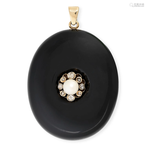 A PEARL, DIAMOND AND ENAMEL LOCKET PENDANT set with a pearl ...