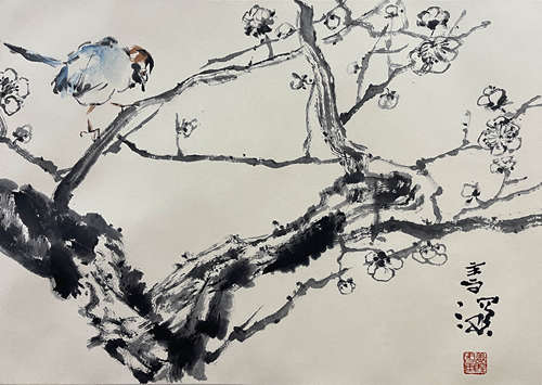 杨善深 梅花单鸟 镜心 纸本