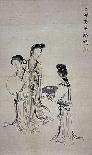 俞明 仕女 镜心 绢本