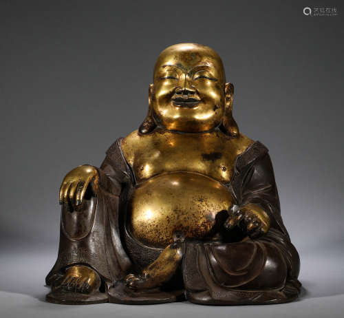清代，銅鎏金彌勒佛造像