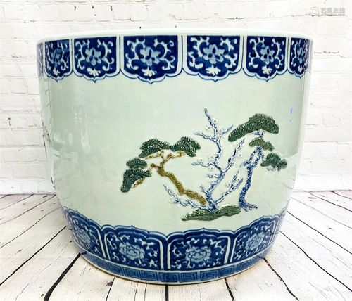 Early 20C Japanese Blue & White Jardiniere