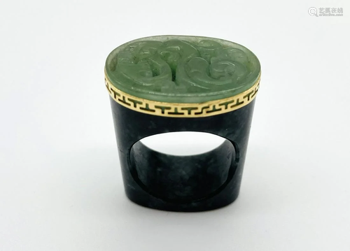 Chinese Jade & 14K Gold Stamp Ring