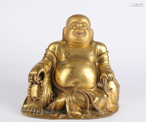 A GILT Bronze MAITREYA BUDDHA STATUE.