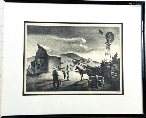 Thomas Hart Benton Signed Lithograph "The Corral"