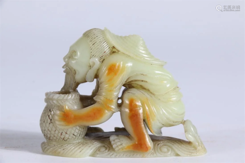 A HETIAN JADE OLD FISHERMAN CARVING ORNAMENT.