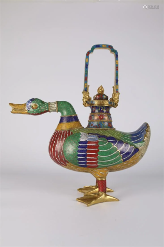 A GILT Bronze CLOISONNE DUCK STATUE ORNAMENT.