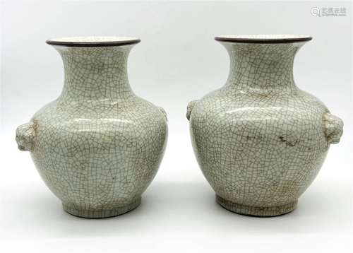 Pair Chinese Gray Crackle Glaze Porcelain Vases