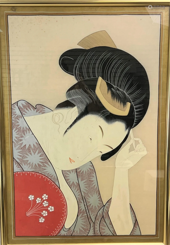 After: Utamaro Ukiyo Painting On Silk "Courtesan"