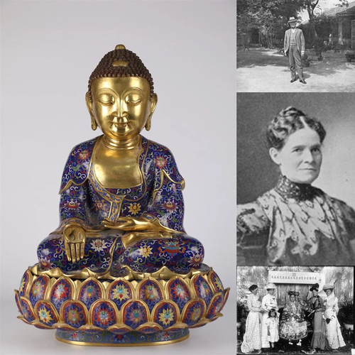 A CLOISONNE ENAMELED SAKYAMUNI BUDDHA STATUE.