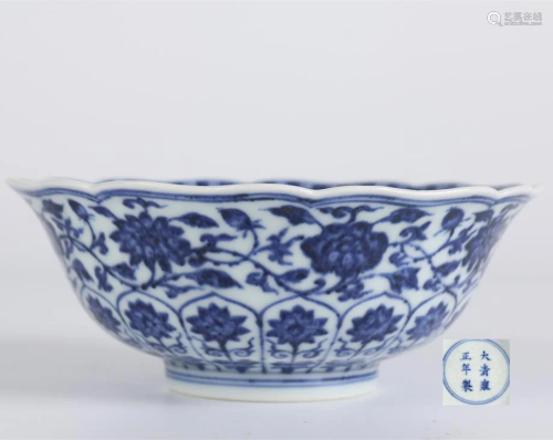 A BLUE-AND-WHITE PORCELAIN BOWL.