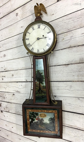 Antique Federal Style Eglomise Banjo Clock w/Eagle